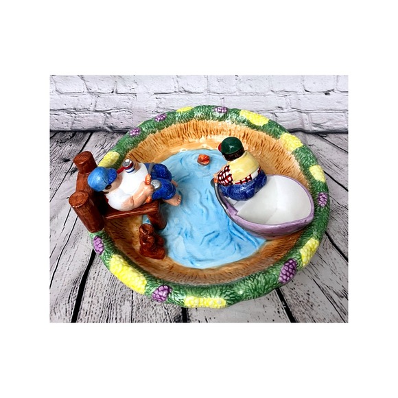 Lotus Chip and Dip Bowl Pond Vintage Beer Drinker & Fisherman 13" Novelty Humor - Picture 1 of 8